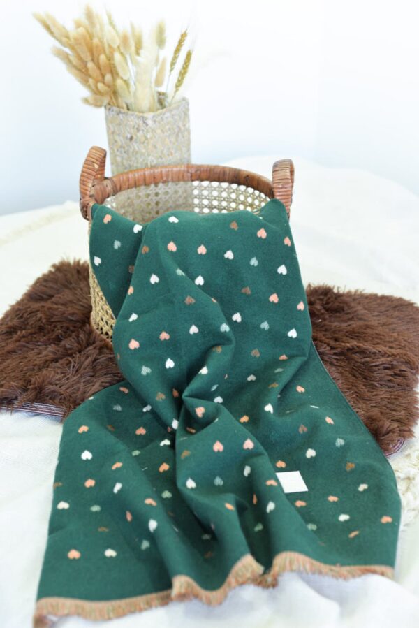 Bufanda Reversible Corazones Verde