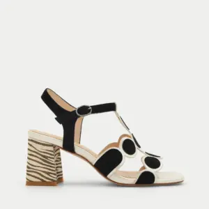 Sandalia Blanco y Negro tacón Animal Print Geométrica