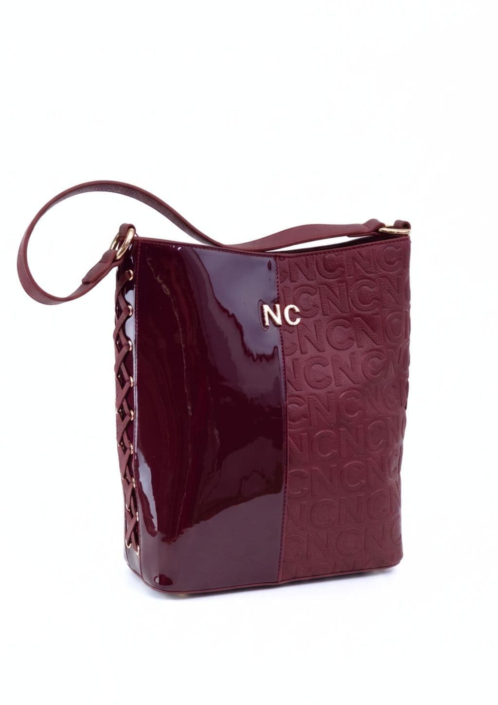 Bolso Hobo Bimaterial Trenzado Granate Noco - Imagen 2