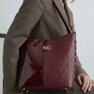 Bolso Hobo Bimaterial Trenzado Granate Noco