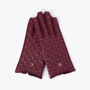 Guantes Acolchados con Mini Tachas Burdeos Lola Casademunt