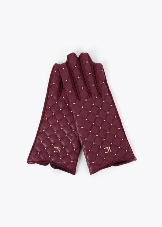 Guantes Acolchados con Mini Tachas Burdeos Lola Casademunt